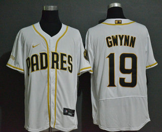 Men's San Diego Padres #19 Tony Gwynn White With Gold Stitched MLB Flex Base Nike Jersey