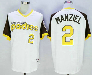 Men's San Diego Padres #2 Johnny Manziel White Stitched MLB Majestic Cooperstown Cool Base Jersey