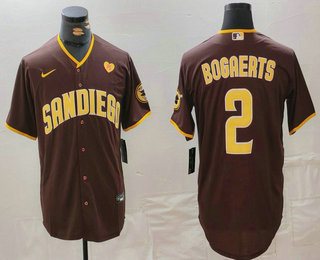 Men's San Diego Padres #2 Xander Bogaerts Brown With PS Patch Cool Base Stitched Jersey