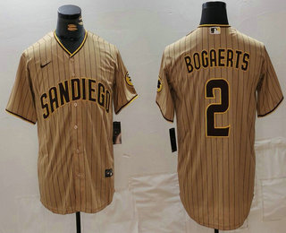 Men's San Diego Padres #2 Xander Bogaerts Khaki Cool Base Stitched Jersey