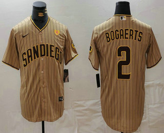 Men's San Diego Padres #2 Xander Bogaerts Khaki With PS Patch Cool Base Stitched Jersey