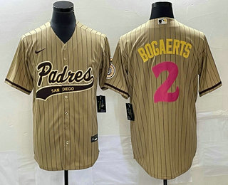 Men's San Diego Padres #2 Xander Bogaerts Tan Pinstripe 2023 City Connect Cool Base Stitched Jersey 11