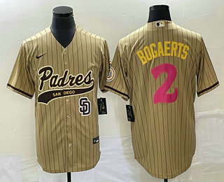 Men's San Diego Padres #2 Xander Bogaerts Tan Pinstripe 2023 City Connect Cool Base Stitched Jersey 12