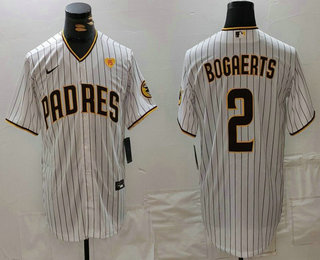 Men's San Diego Padres #2 Xander Bogaerts White With PS Patch Cool Base Stitched Jersey