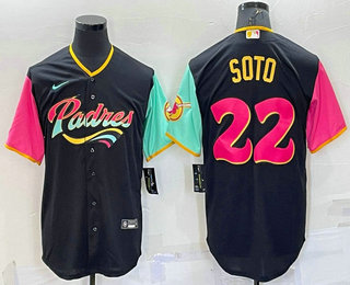 Men's San Diego Padres #22 Juan Soto Black 2022 City Connect Cool Base Stitched Jersey