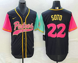 Men's San Diego Padres #22 Juan Soto Black NEW 2023 City Connect Cool Base Stitched Jersey 01