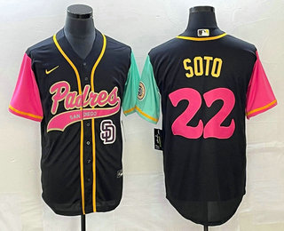 Men's San Diego Padres #22 Juan Soto Black NEW 2023 City Connect Cool Base Stitched Jersey 02