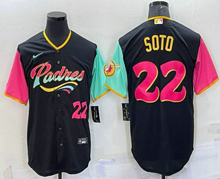 Men's San Diego Padres #22 Juan Soto Number Black 2022 City Connect Cool Base Stitched Jersey