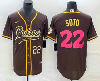 Men's San Diego Padres #22 Juan Soto Number Brown NEW 2023 City Connect Cool Base Stitched Jersey 01