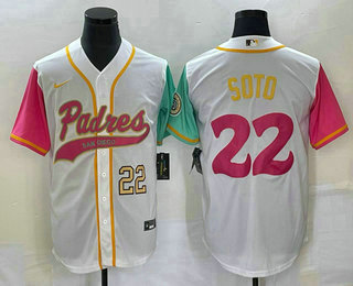 Men's San Diego Padres #22 Juan Soto Number White NEW 2023 City Connect Cool Base Stitched Jersey 01