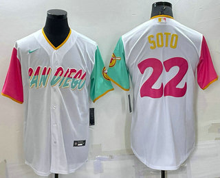 Men's San Diego Padres #22 Juan Soto White 2022 City Connect Cool Base Stitched Jersey