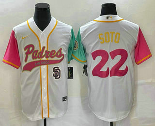 Men's San Diego Padres #22 Juan Soto White NEW 2023 City Connect Cool Base Stitched Jersey 01