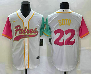 Men's San Diego Padres #22 Juan Soto White NEW 2023 City Connect Cool Base Stitched Jersey 02