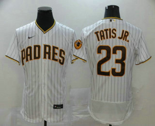 Men's San Diego Padres #23 Fernando Tatis Jr. White Pinstripe Stitched MLB Flex Base Nike Jersey