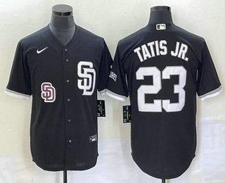 Men's San Diego Padres #23 Fernando Tatis Jr Black 2023 Cool Base Stitched Jersey 02