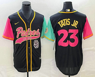 Men's San Diego Padres #23 Fernando Tatis Jr Black NEW 2023 City Connect Cool Base Stitched Jersey 02