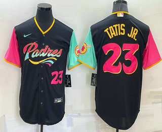 Men's San Diego Padres #23 Fernando Tatis Jr Black Number 2022 City Connect Cool Base Stitched Jersey