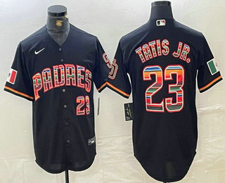 Men's San Diego Padres #23 Fernando Tatis Jr Black Rainbow Mexico Cool Base Stitched Jersey