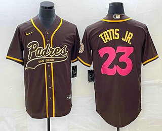 Men's San Diego Padres #23 Fernando Tatis Jr Brown NEW 2023 City Connect Cool Base Stitched Jersey 01