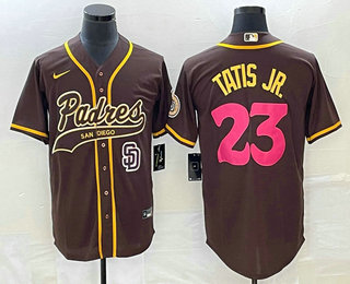 Men's San Diego Padres #23 Fernando Tatis Jr Brown NEW 2023 City Connect Cool Base Stitched Jersey 02