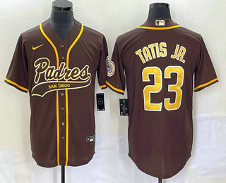 Men's San Diego Padres #23 Fernando Tatis Jr Brown NEW 2023 Cool Base Stitched Jersey 01