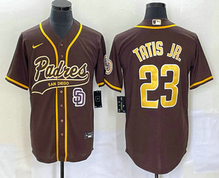 Men's San Diego Padres #23 Fernando Tatis Jr Brown NEW 2023 Cool Base Stitched Jersey 02