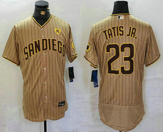 Men's San Diego Padres #23 Fernando Tatis Jr Khaki With PS Patch Stitched Flex Base Jersey