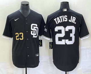 Men's San Diego Padres #23 Fernando Tatis Jr Number Black 2023 Cool Base Stitched Jersey 01