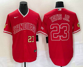 Men's San Diego Padres #23 Fernando Tatis Jr Number Red NEW 2023 Cool Base Stitched Jersey 01