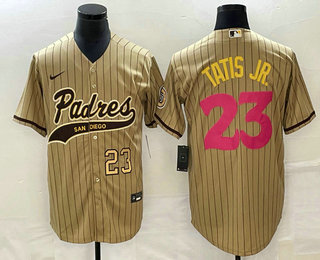 Men's San Diego Padres #23 Fernando Tatis Jr Number Tan NEW 2023 City Connect Cool Base Stitched Jersey 01