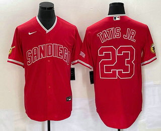 Men's San Diego Padres #23 Fernando Tatis Jr Red NEW 2023 Cool Base Stitched Jersey 01