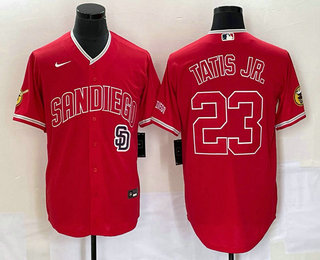 Men's San Diego Padres #23 Fernando Tatis Jr Red NEW 2023 Cool Base Stitched Jersey 02