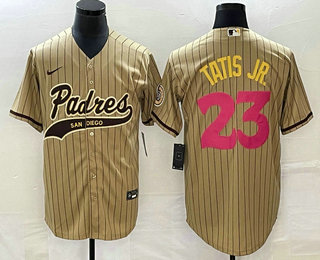 Men's San Diego Padres #23 Fernando Tatis Jr Tan NEW 2023 City Connect Cool Base Stitched Jersey 01