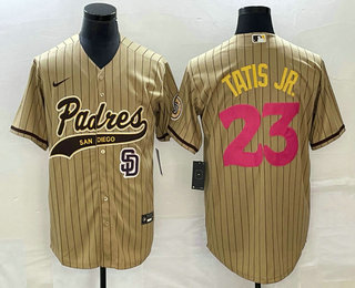 Men's San Diego Padres #23 Fernando Tatis Jr Tan NEW 2023 City Connect Cool Base Stitched Jersey 02