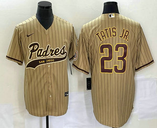 Men's San Diego Padres #23 Fernando Tatis Jr Tan NEW 2023 Cool Base Stitched Jersey 01