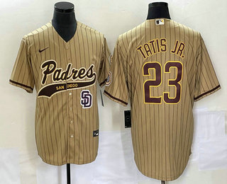 Men's San Diego Padres #23 Fernando Tatis Jr Tan NEW 2023 Cool Base Stitched Jersey 02