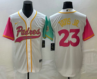 Men's San Diego Padres #23 Fernando Tatis Jr White NEW 2023 City Connect Cool Base Stitched Jersey 01