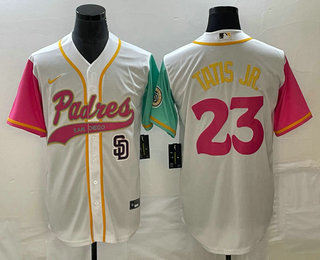 Men's San Diego Padres #23 Fernando Tatis Jr White NEW 2023 City Connect Cool Base Stitched Jersey 02