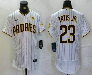 Men's San Diego Padres #23 Fernando Tatis Jr White With PS Patch Stitched Flex Base Jersey