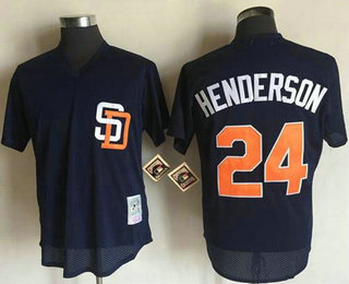 Men's San Diego Padres #24 Rickey Henderson Navy Blue Throwback Stitched Mitchell And Ness 1996 MLB Jersey