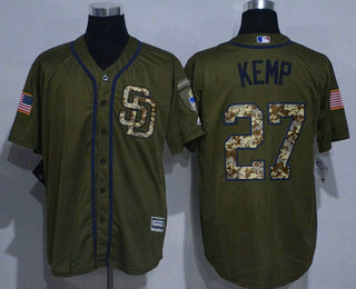 Men's San Diego Padres #27 Matt Kemp Green Salute to Service Cool Base Stitched MLB Jersey