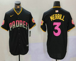 Men's San Diego Padres #3 Jackson Merrill Black Fashion Baseball Jersey