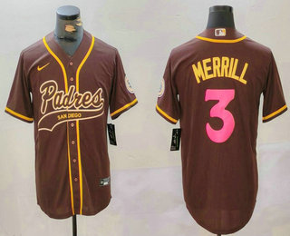 Men's San Diego Padres #3 Jackson Merrill Brown Cool Base Stitched Baseball Jersey