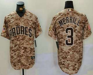 Men's San Diego Padres #3 Jackson Merrill Camo Cool Base Stitched Jersey