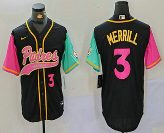 Men's San Diego Padres #3 Jackson Merrill Number Black NEW 2023 City Connect Cool Base Stitched Jersey