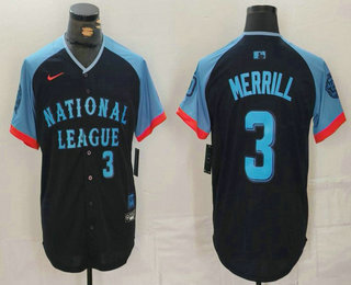 Men's San Diego Padres #3 Jackson Merrill Number Navy 2024 All Star Limited Stitched Jersey