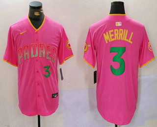 Men's San Diego Padres #3 Jackson Merrill Pink Player Number Fashion Baseball Jersey