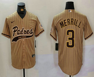 Men's San Diego Padres #3 Jackson Merrill Tan 2023 Cool Base Stitched Jersey