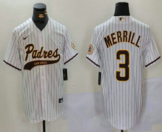 Men's San Diego Padres #3 Jackson Merrill White 2023 Cool Base Stitched Jersey