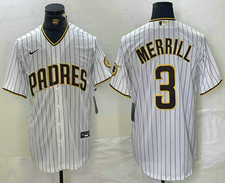 Men's San Diego Padres #3 Jackson Merrill White Cool Base Stitched Baseball Jersey